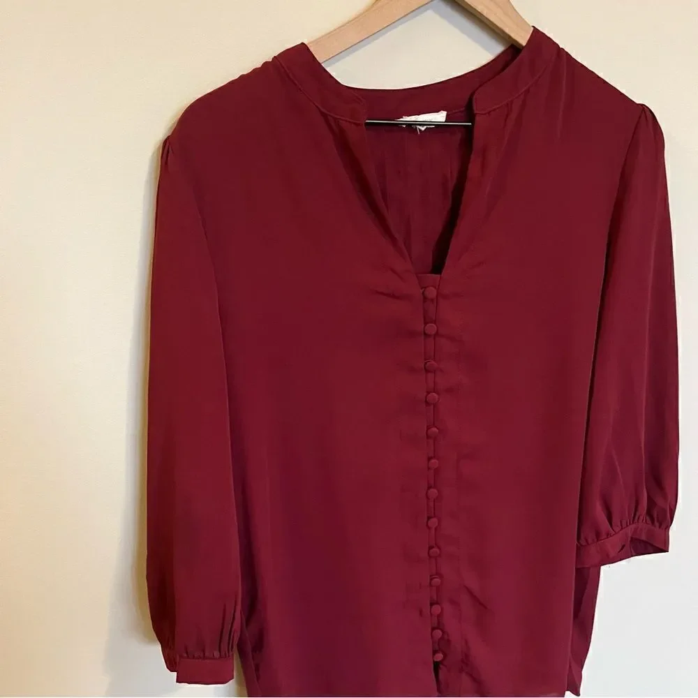 Everly Merlot button front blouse - Picture 2 of 10